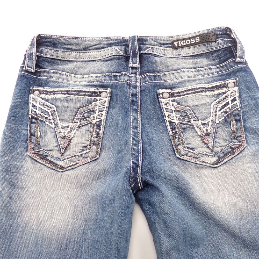 Vigoss Capri Light Wash Embellished Pocket Straight Leg‎ Jeans Size 2 - Picture 4 of 9